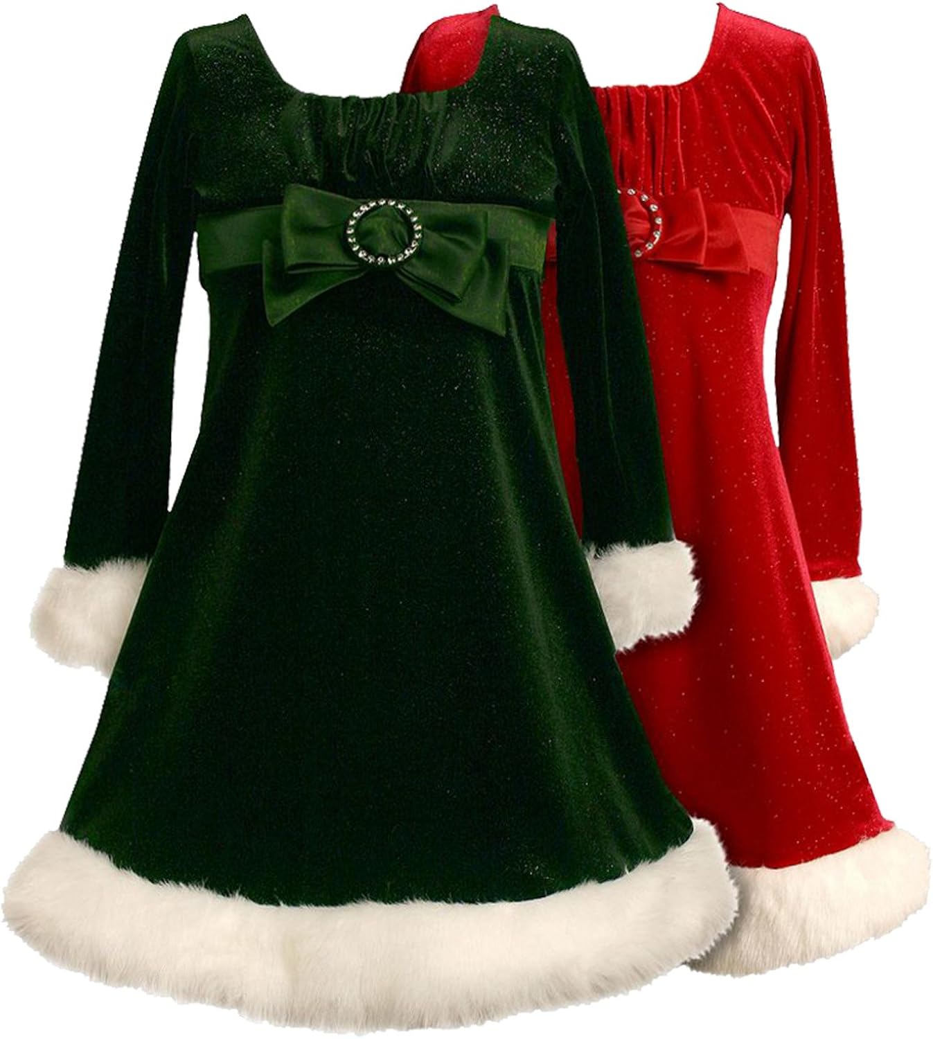 Amazon.com: Bonnie Jean Red Buckle Bow Front Glitter Velvet Santa Dress RD3BA Little Girls 