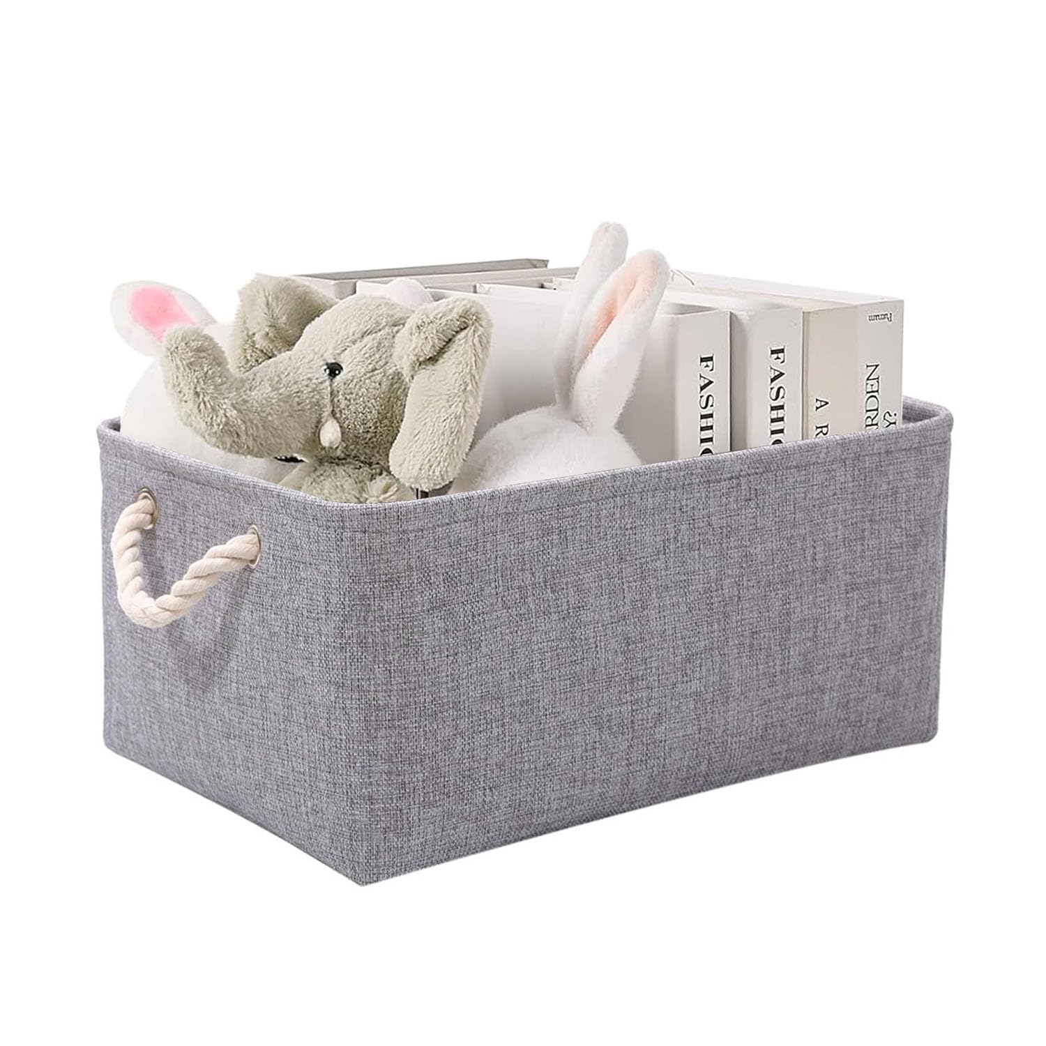 June Tech Fabric Grey Storage Boxes with Handles - Small Canvas Storage Basket for Cupboards, Shelves, Toys, Clothes, Office