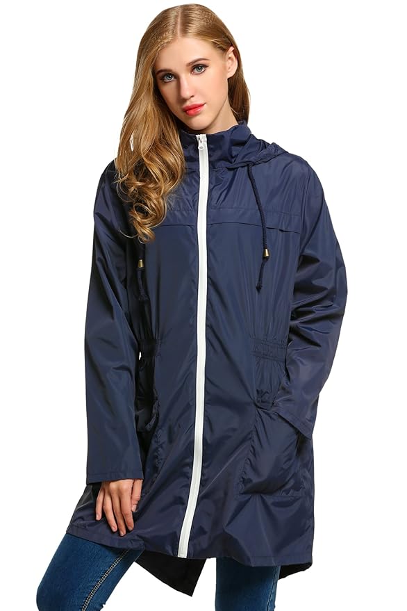 HOTOUCH Damen Windbreaker Jacke Regenmantel Übergangsjacke mit Kapuze Winddicht