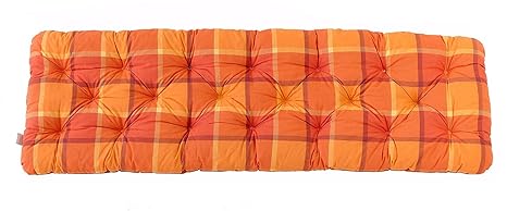 Ambientehome 3er Sitzkissen Bank Evje, karo orange, ca 150 x 50 x 8 cm, Polsterauflage, Bankauflage