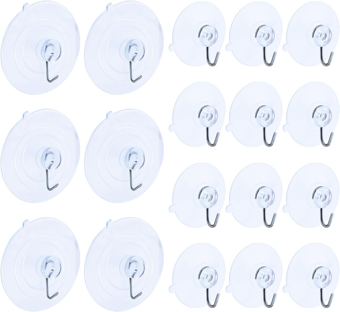 Livder 18 Pieces Suction Cup with Hooks, 2-3/5 and 1-4/5 Inch