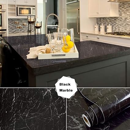 Black Marble Contact Paper 17 71 X 118 Decorative Self Adhesive Film Marble Gloss Vinyl Film Waterproof Oil Proof Granite Paper For Old Furniture