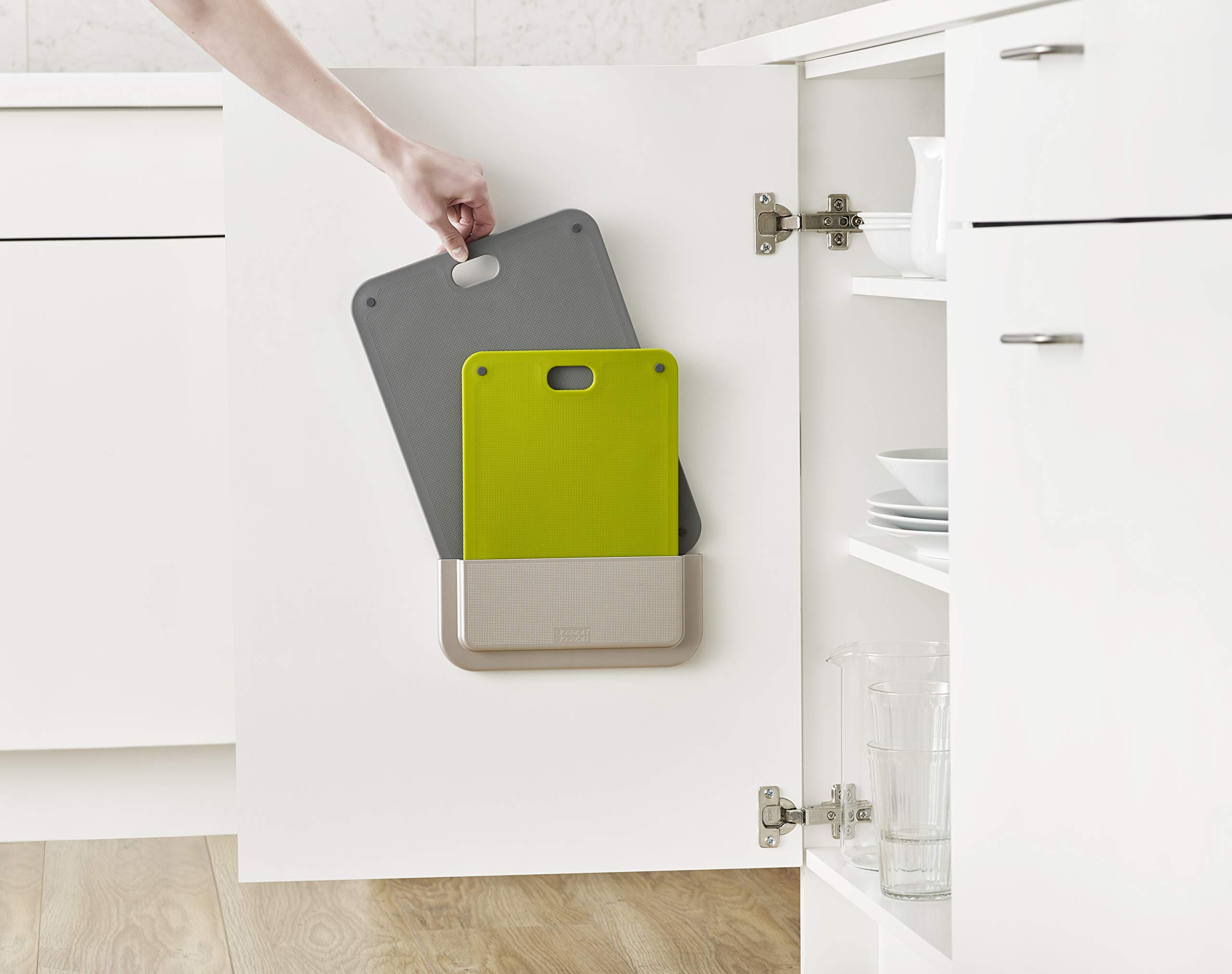 Joseph Joseph DoorStore Chop Cutting Board Set with Storage Case 3M Adhesive Wall and Cabinet Door Mount, 2-Piece, Multicolored
