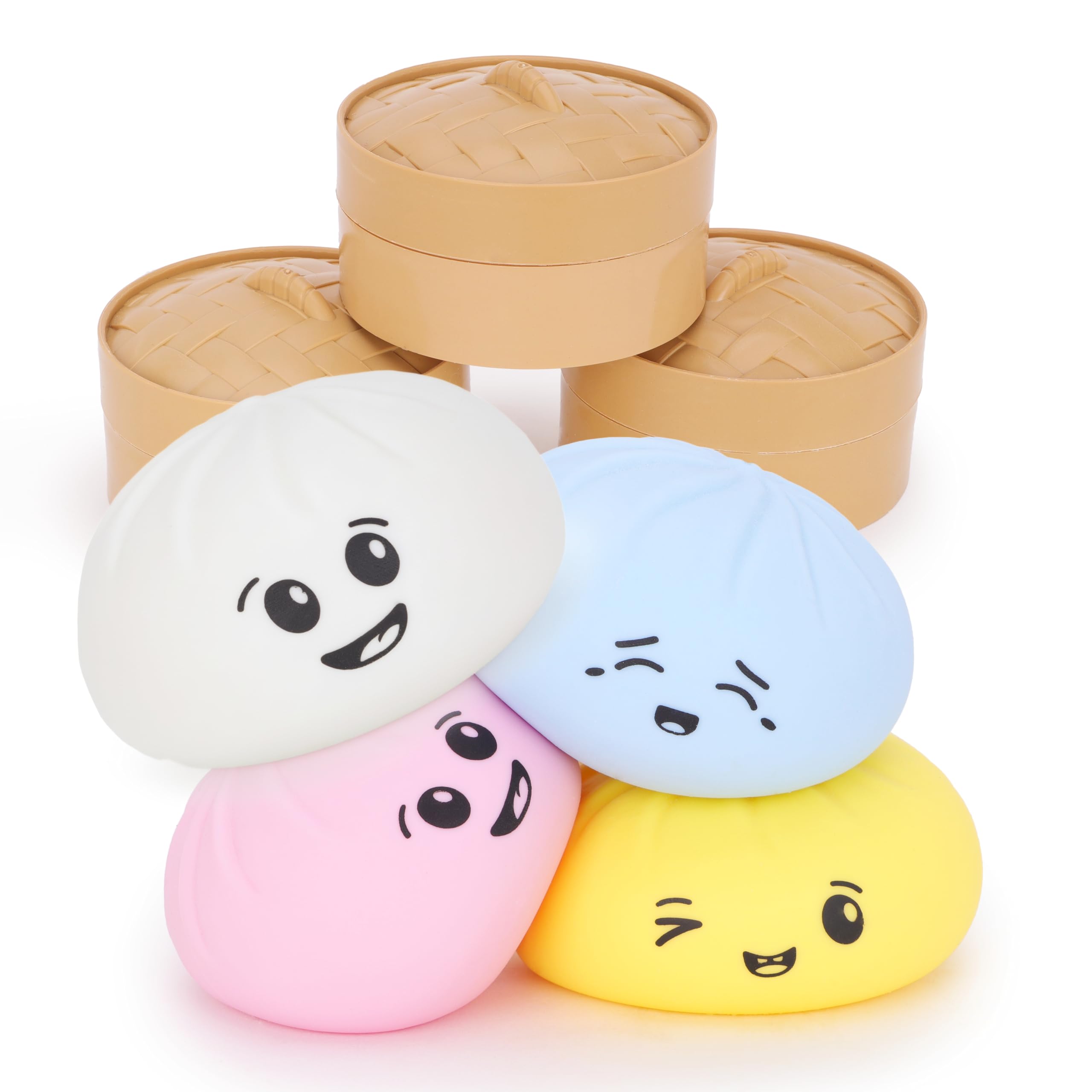 Toyland® Squishy Bao Dumpling Sensory Fidget Toy with Plastic Steamer Box - Squeeze Toys for Kids - 1 Chosen At Random - Ages 3+