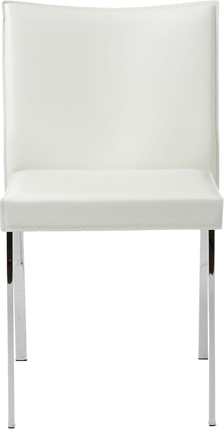 Eurø Style Riley Retro Modern Leather Side Dining Chair with Chromed Steel Base, Set of 2, White