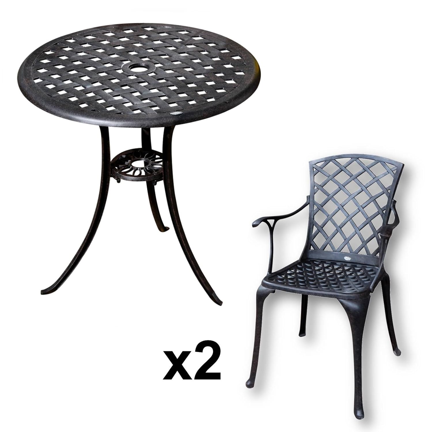 Lazy Susan - BETTY Bistrotisch mit 2 Stühlen - Rundes Gartenmöbel Set