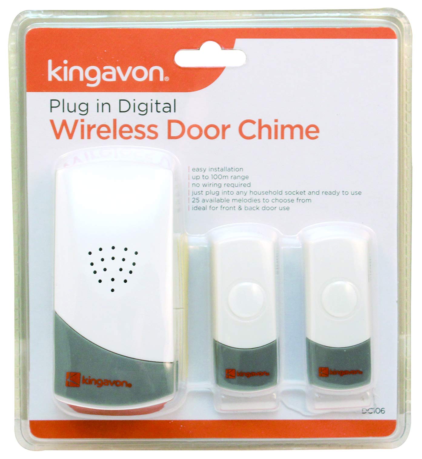 Kingavon BB-DC106 Plug-in Digital Wireless Door Chime with Extra Transmitter