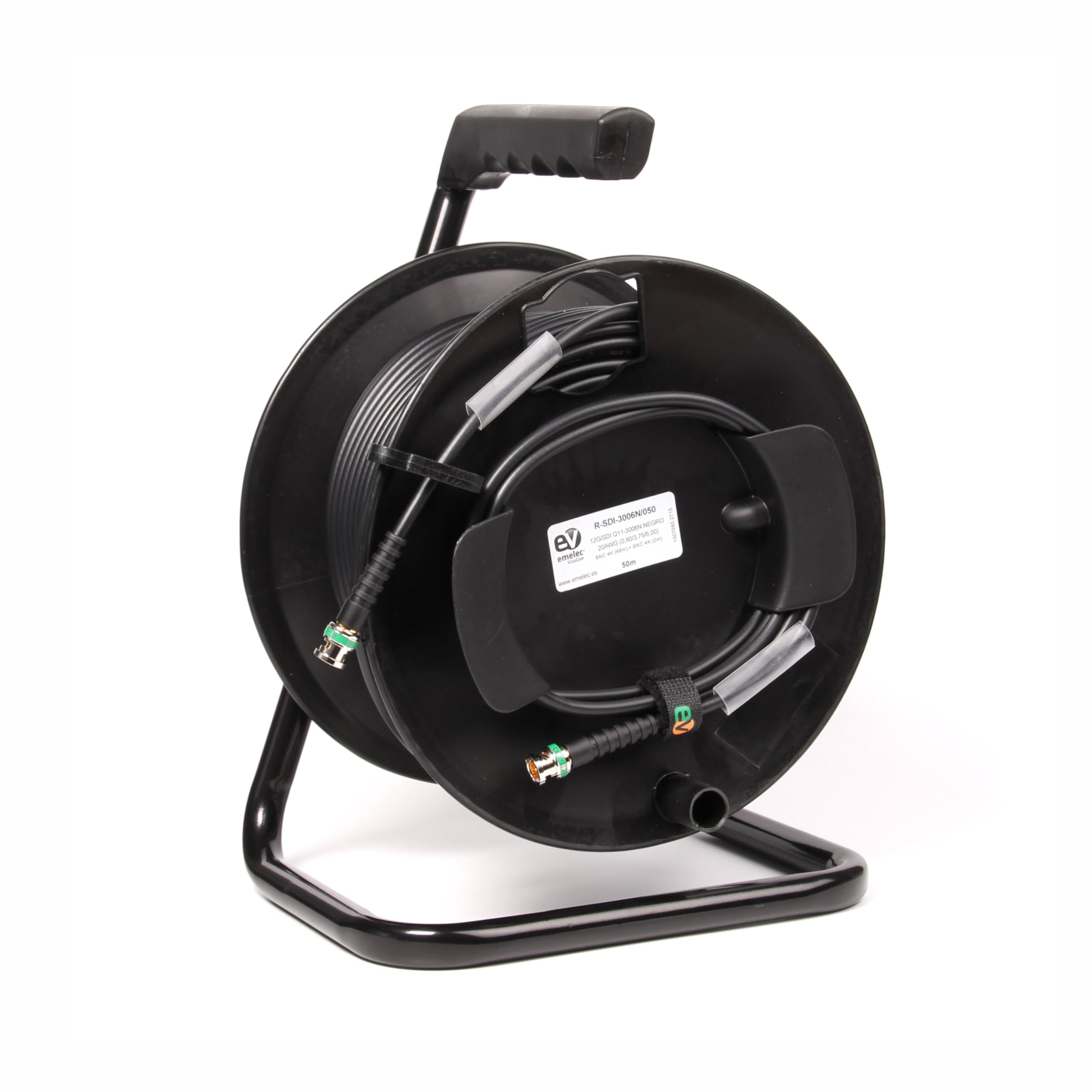 Emelec VíasCom R-SDI-3006N/030-30 m 4K-UHD 12G-SDI (0.8/3.75/6.0) Video Cable Mounted on Cable Holder with BNC 4K-UHD - Single Row Conductor - Black - Flexible PVC