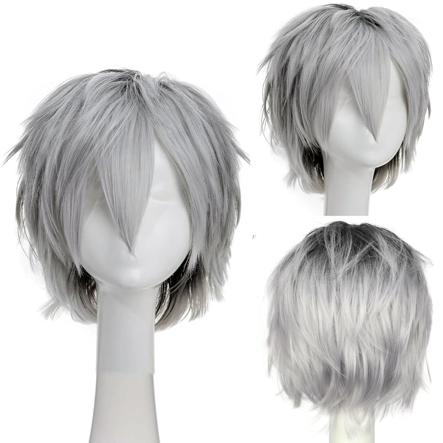 YEESHEDO Unisex Short Silver Grey Bob Anime Cosplay Character Wigs Full Natural Layer Straight Fluffy Hair Costume Party Fancy Dress Wig for Women Men Boy Girls — image 1