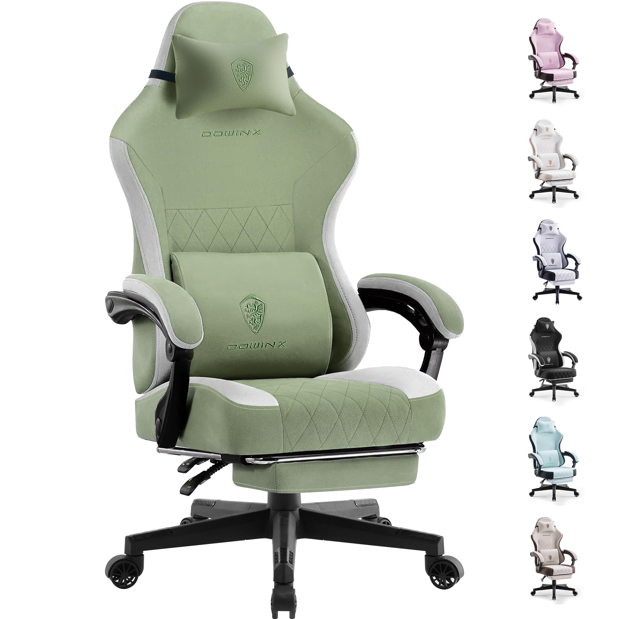 Photo 1 of ***MISSING PIECES -SELLING AS REPLACEMENT PARTS ONLY*** Dowinx Gaming Chair Fabric with Pocket Spring Cushion, High Back Ergonomic Computer Chair with Footrest for Adults, Massage Lumbar Support Swivel Game Chair for Office Gaming 300LBS, Green