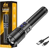 BEYSTE Rechargeable Flashlight 100000 High Lumens, Super Bright Flash Light | 5000ft Beam, 15H Long Lasting, 2 Switches&ndash;Separate Control, Fast USB C Charging, IPX7 Waterproof, for Home, Hiking, Emergency