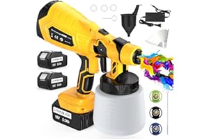 DEJUNPIOOL Cordless Paint Sprayer with Battery, 2X 5.5Ah 18V Battery, Electric Spray Paint Gun, 3 Nozzles, Adjustable Spray Width & Flow Control, Handheld HVLP Spray Gun for House Furniture Cabinet Painting