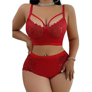 Alrovetoney 2pcs Bra and Panty Set Plus Size Wireless Women's Lingerie Sets Contrast Lace Cut Out