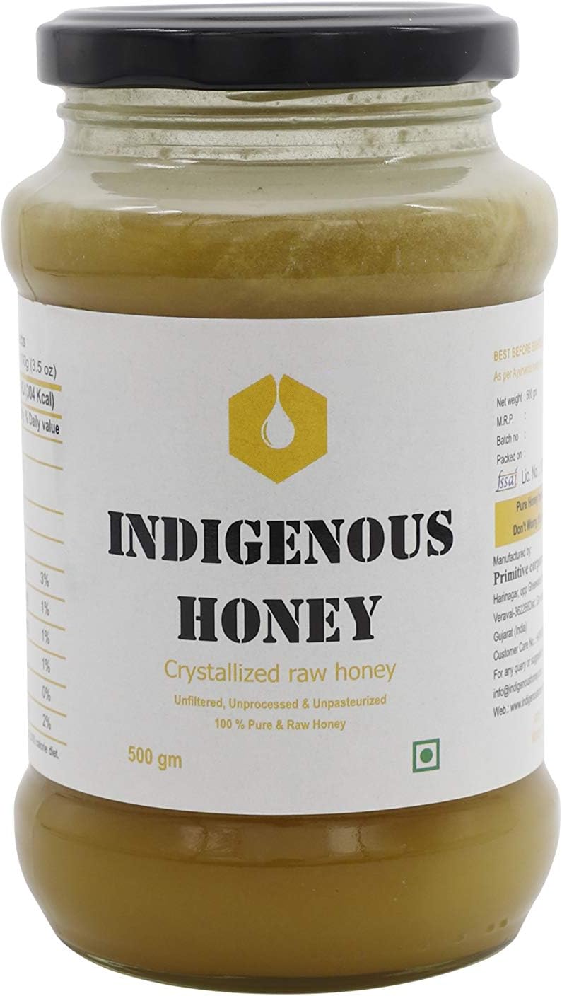 INDIGENOUS HONEY Pure Natural Crystallized Raw Honey; Organic; Unprocessed; Unheated; Honey; Antibacterial and Anti-fungal Property Cream Honey; 500 g Glass Jar