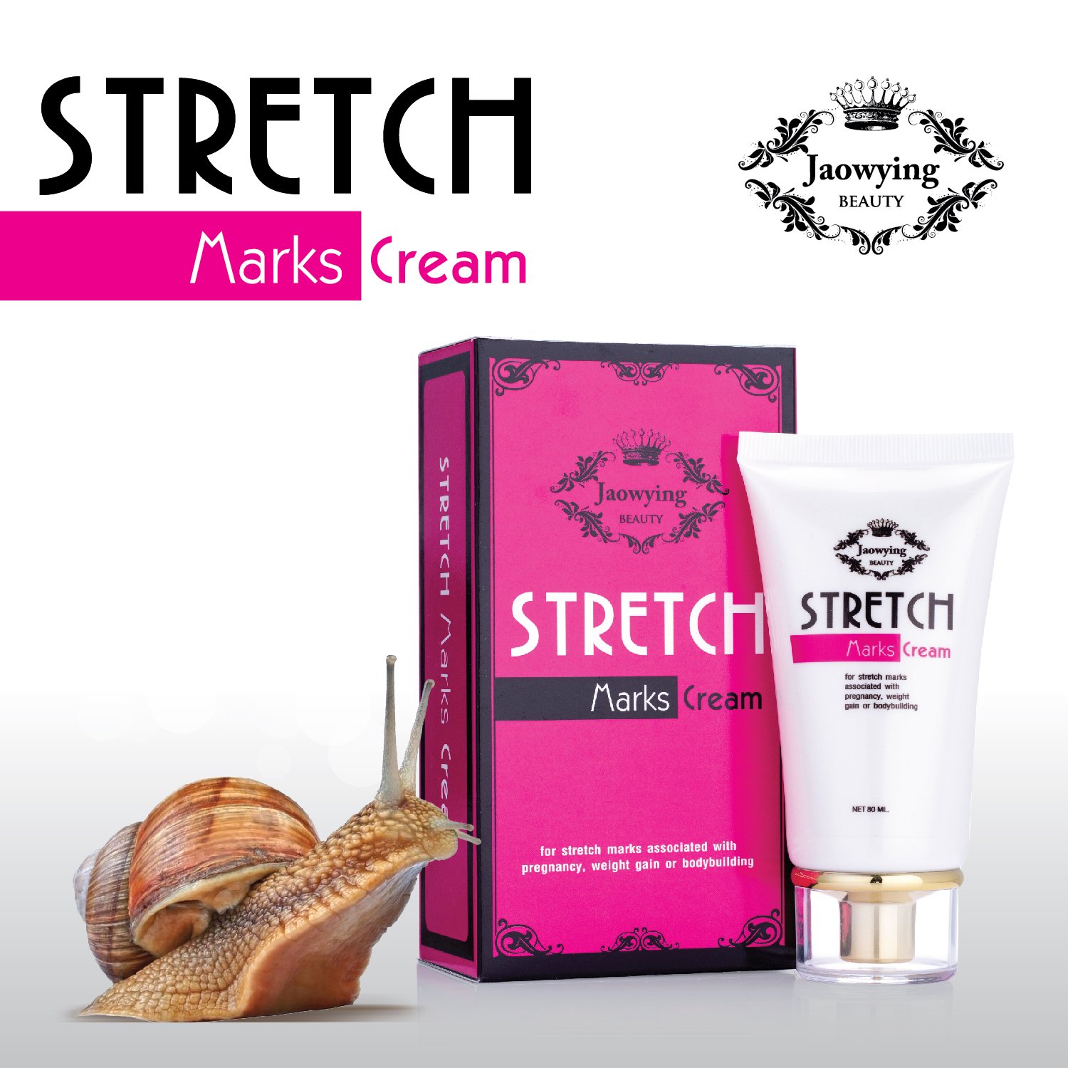 Stretch Mark Remover Cream - Safe Stretch Marks Removal Cream with Snail Secretion Filtrate, Tightens Loose Skin & Heals Stretch Marks Caused by Pregnancy, Weight Gain, Bodybuilding - NET 2.82 Oz. (80 G.)