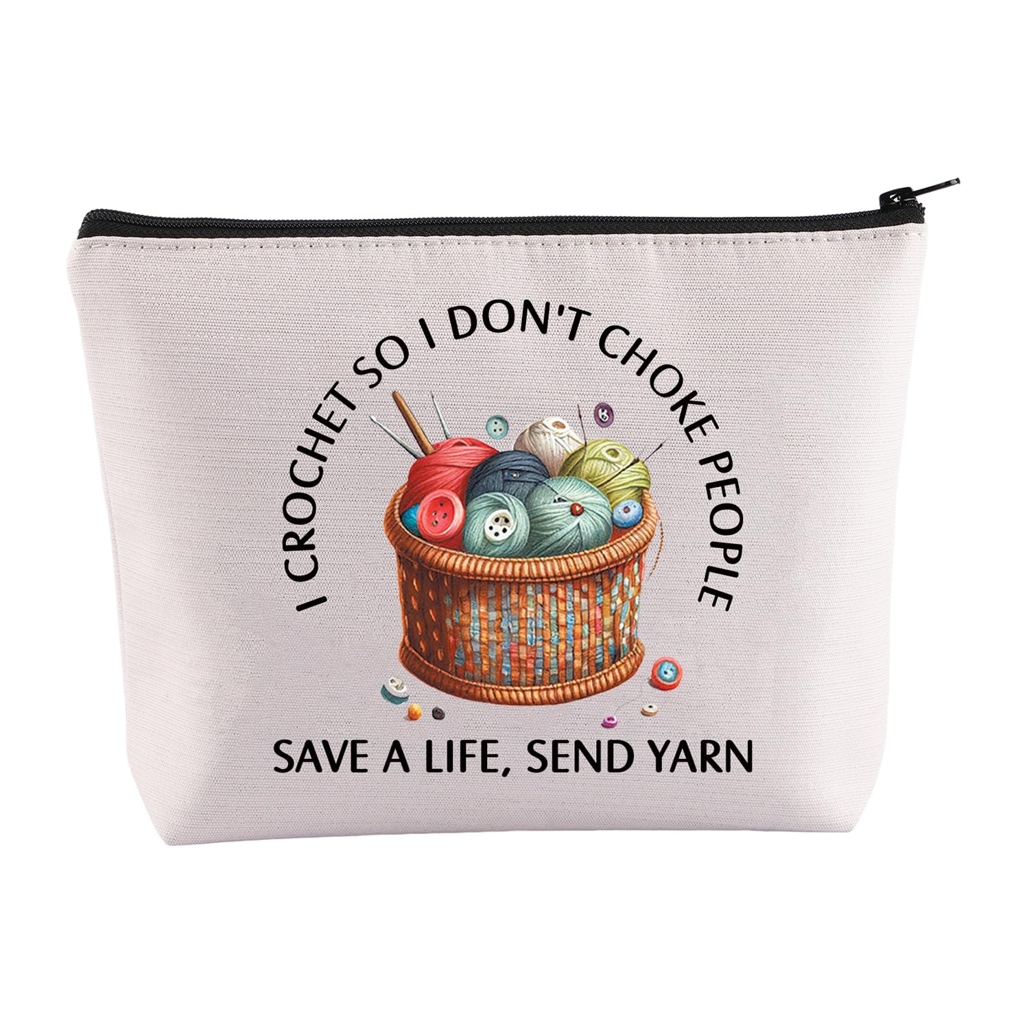 PLITI Crochet Gift for Crochet Lover Gift I Crochet So I Don't Choke People Save A Life Send Yarn Makeup Bag Knitting Gift (Crochet So Yarn PKU) — image 1