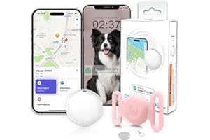 BINGOLAR GPS Tracker for Dogs, Mini GPS Pet Tracker with Silicone Cover, IPX8 Waterproof GPS Tracker for Kids,No Monthly Fee,Work with Apple Find My(iOS Only),Dog Tracker Finder Tracker Pets(Pink-L)