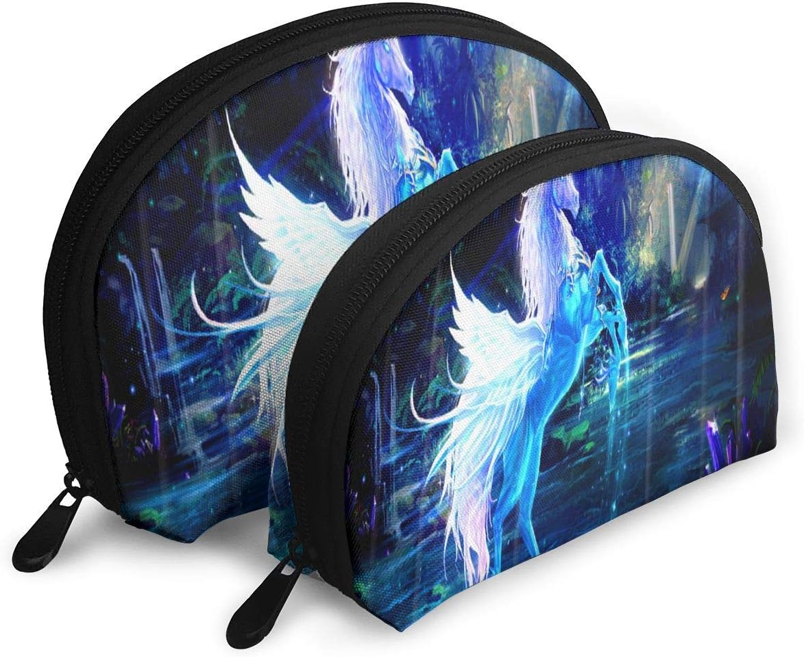 Makeup Bag Magic Unicorns Blue Portable Shell Pouch For Mother Halloween Gift 2 Pack