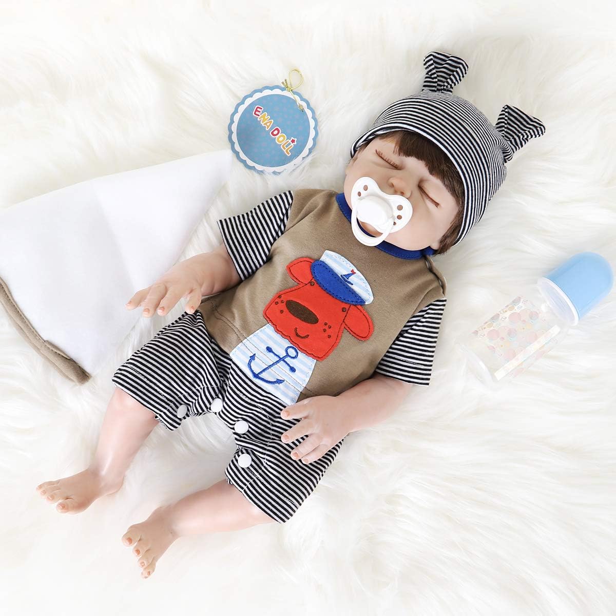 ENA Reborn Baby Doll Silicone Vinyl Closed Eye Baby Boy 16 inch Realistic Lifelike Doll Gift Set for Ages 3+(Closed Eyes Boy)