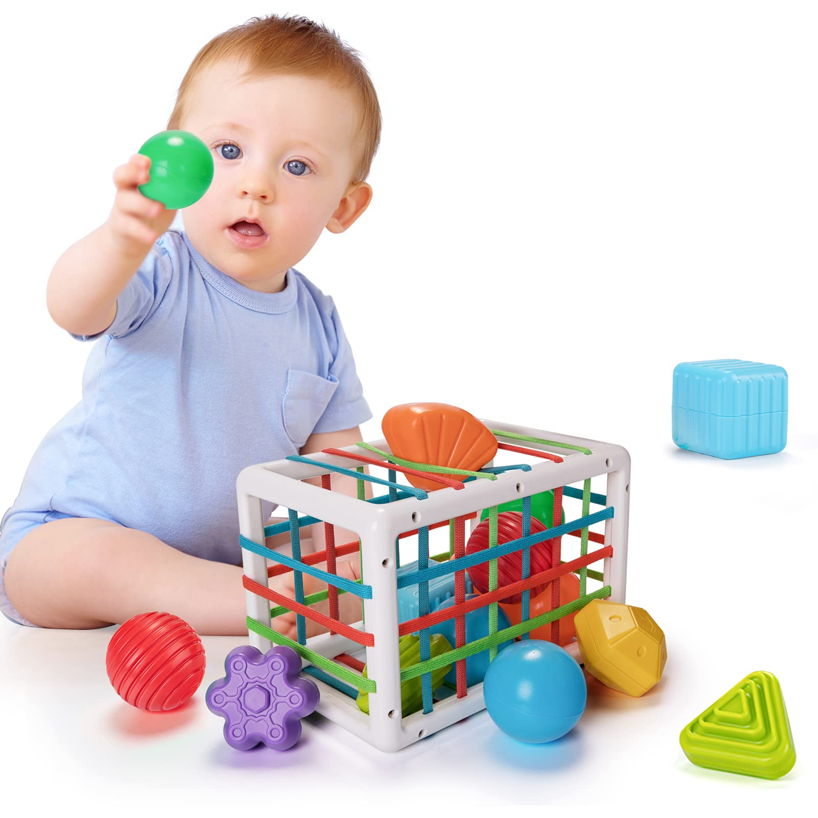 LZDMY Baby Toys 6 to 12 Months, Babies Sensory Toy Activity Cube, Montessori Toys for 1 Years Old Baby Shape Sorter Educational Toys 12 PCS, Girls Boys 1st Birthday Easter Gifts