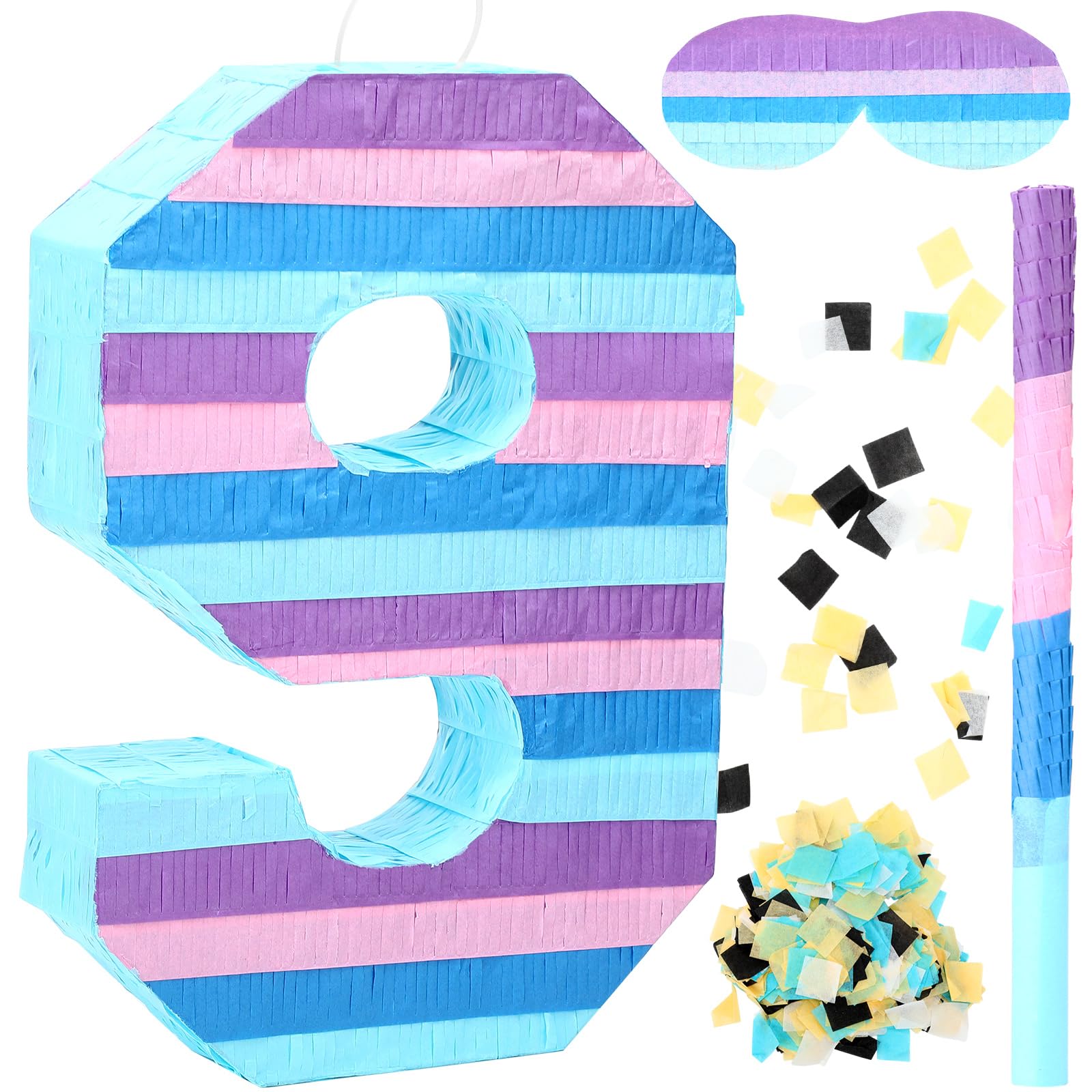Photo 1 of Foilswirl Number 9 Piñata for Kids Video Game Themed Birthday Party Decorations, Your Day Girls Boys Fun Party Supplies with Stick, Blindfold and Confetti, 16 × 11 × 2.8 Inches