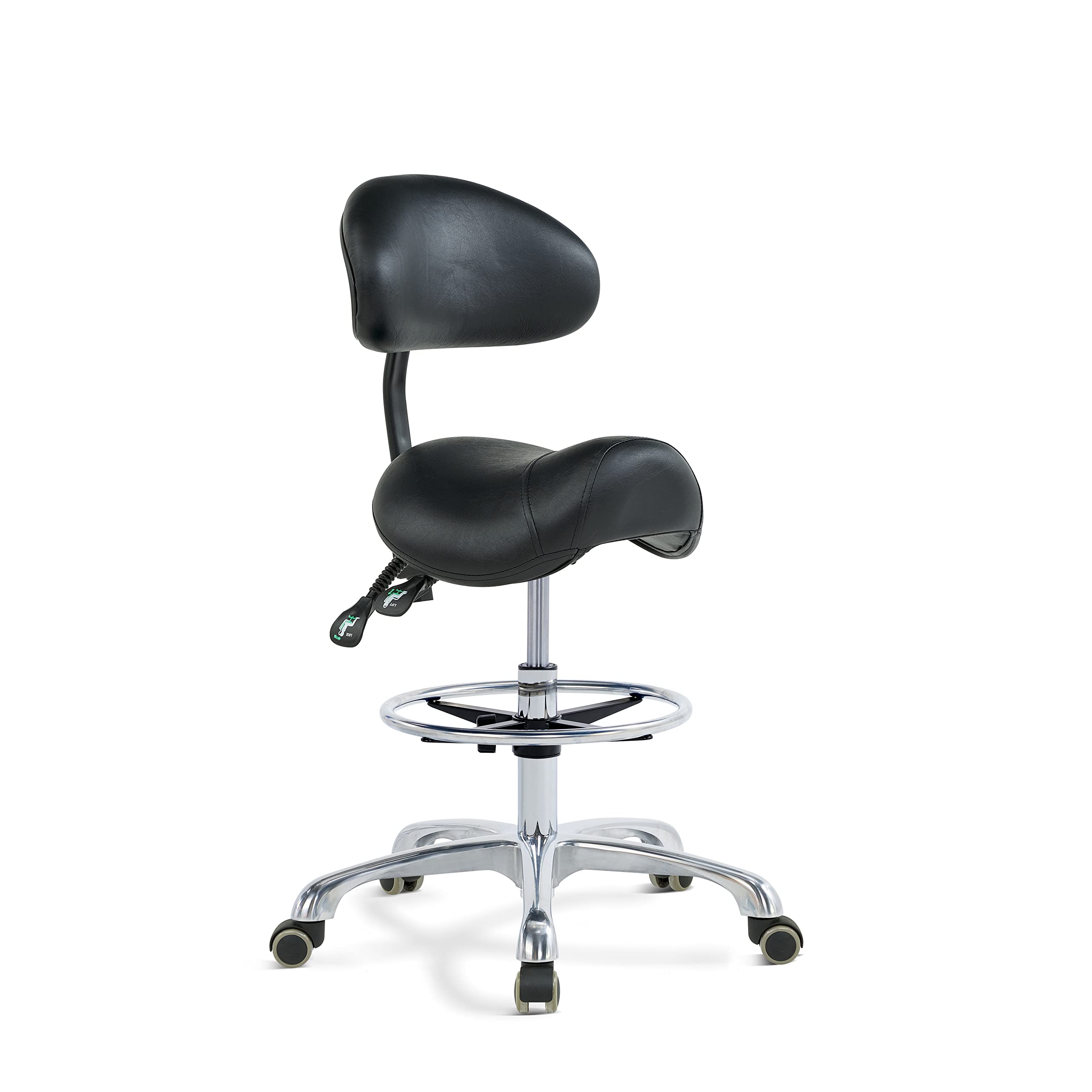 Photo 1 of ** VERY USED / DAMAGE DIRTY ** Grace&Grace Ergonomic Rolling Saddle Stool Chair with Wheels Adjustable Swivel Stool with Back and Footrest Heavy Duty for Esthetician, Artist, Dental, Medical, Spa, Salon, Cutting, Home Office