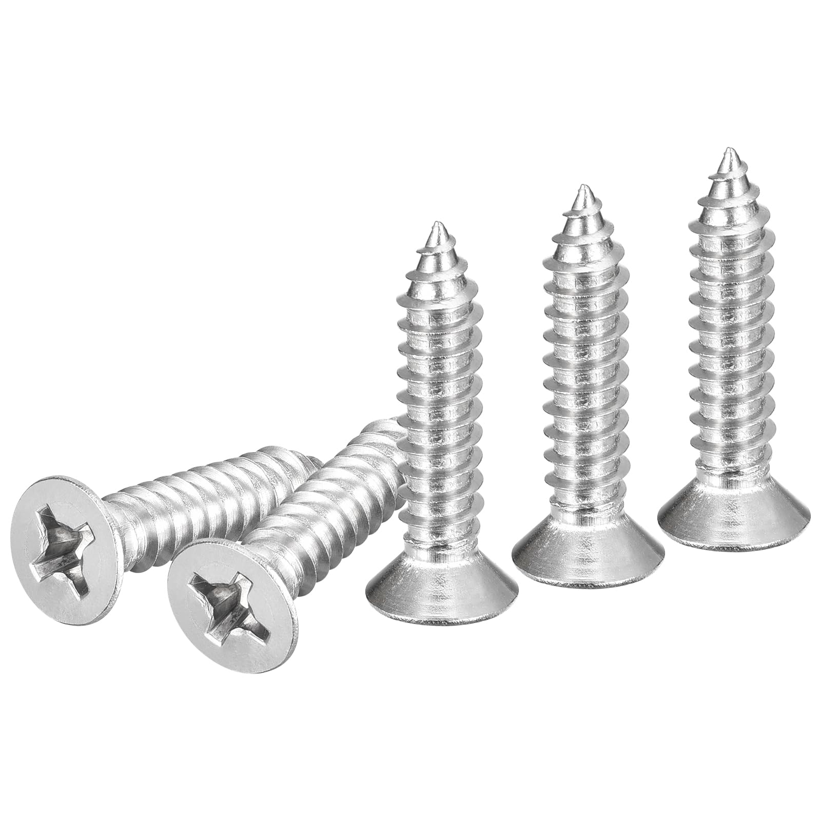 DTGN 20Pcs #14x1-3/16" Flat Head Wood Screws, 304 Stainless Steel Phillips Self Tapping Screws - Good for Woodworking, Furniture - Silver