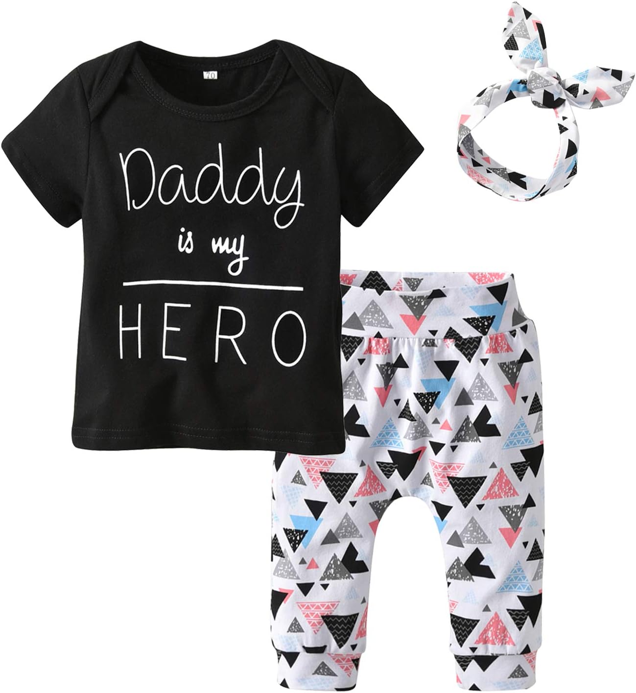 Derouetkia Newborn Baby Girls 3Pcs Outfit Set Letters Daddy Little Girl T-Shirt Tops Cartoon Pants with Headband