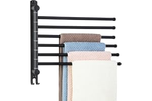 Space Saving Towel Rack JSVER Black Space Saving Towel Holder, Towel Rack Wall Mounted, Swivel Hand Towel Holder, 6-Arms Towel Bar, Towel Racks for Bathroom