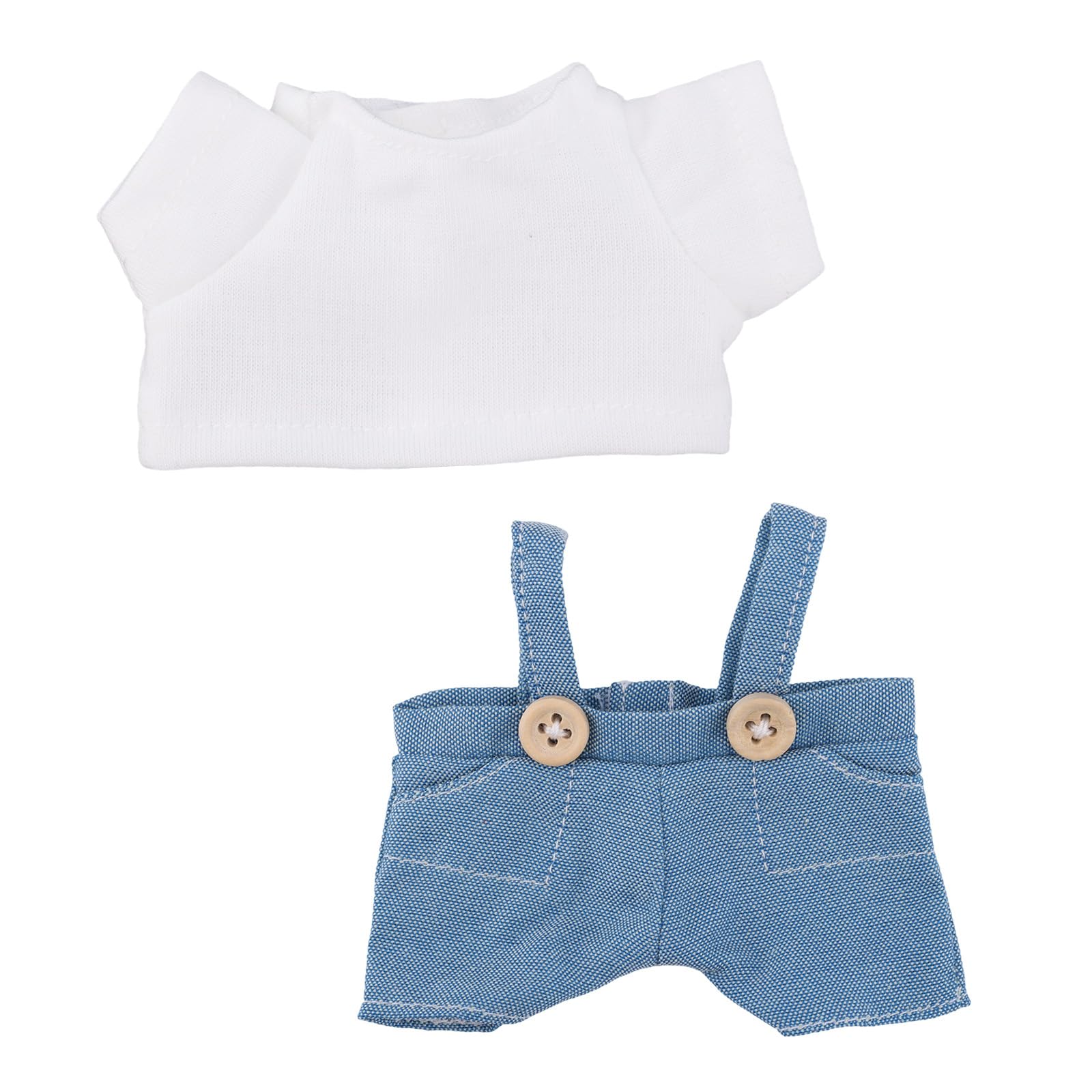 Plush Doll Clothes, Cute 6.7in Doll Outfits T-Shirt & Overalls Skirt Set Fashion Blue White Costume Stuff Accessories Ideal for Plush Toy Dressing Displaying Collecting