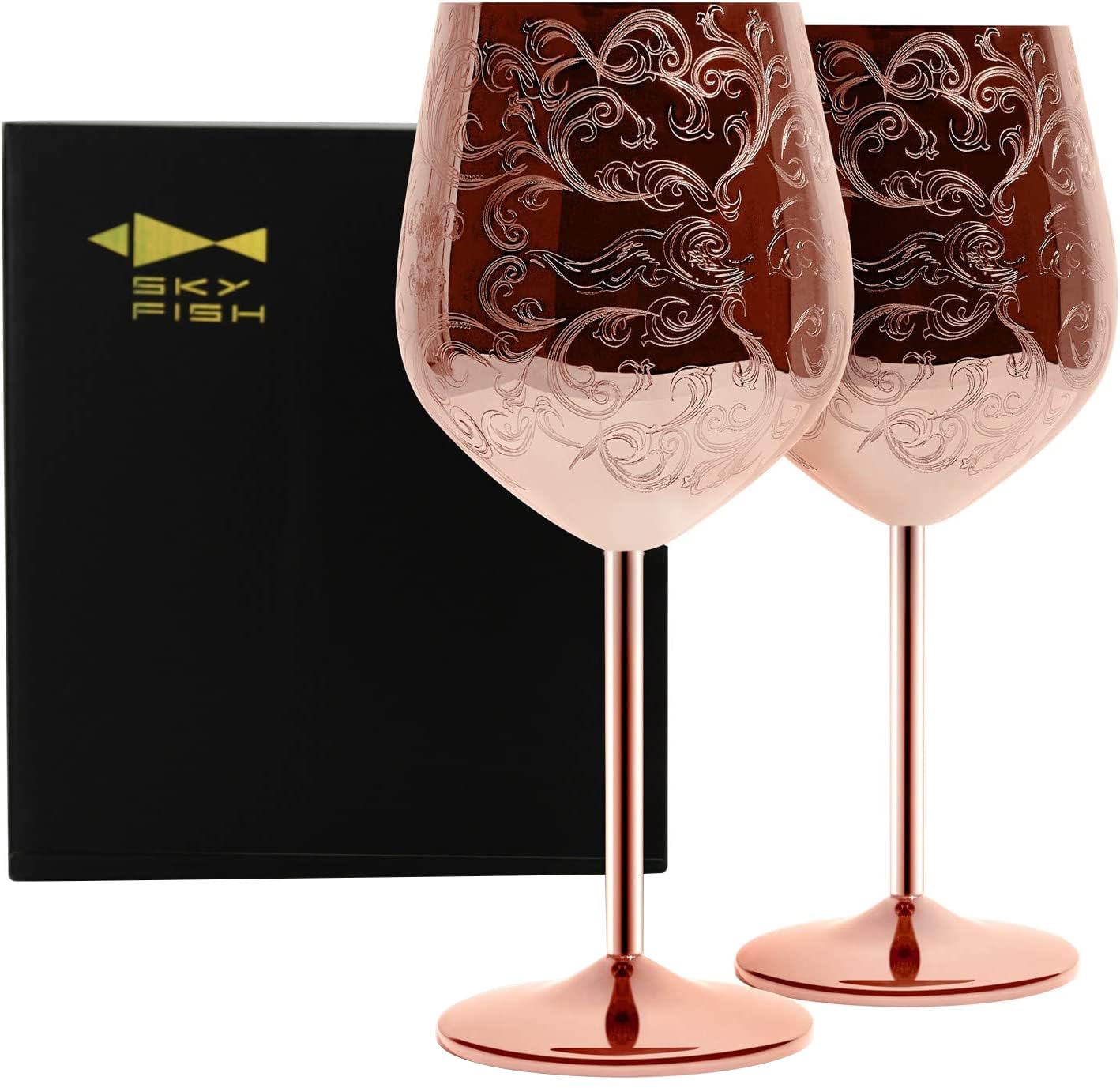 SKY FISH Stainless Steel Wine Glasses, Luxury Red Wine Goblet Set of 2, 480ml Royal Style Wine Cups for Wedding Anniversaries, Birthday Gifts for Women, Suitable for Outdoor Camping, Picnics