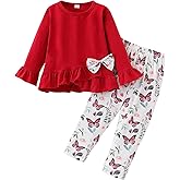 Azmxynol Toddler Girl Clothes Bowknot Ruffle Sleeve Top + Butterfly Pants 2PC Kids Fall Winter Outfit Set
