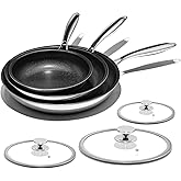 ThierryVuiton Nonstick Frying Pan Set – 8" 10" 12" Titanium Ceramic Skillet with Lid, Stay-Cool Handle,PFAS, PTFE, PFOA-Free, Non-Toxic, Dishwasher & Oven Safe, Compatible with All Cooktops