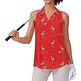 PINSPARK Womens Golf Shirt UPF 50+ Sleeveless Collared Shirts Quick Dry Tennis Polo V-Neck Racerback Athletic Workout Tank