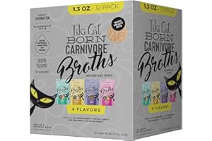 TIKI PETS Tiki Cat Born Carnivore Broths Variety Pack, Meaty Bites, Hydration and Flavor Supplement Wet Cat Food Topper, 1.3 oz. Pouch (Pack of 12)