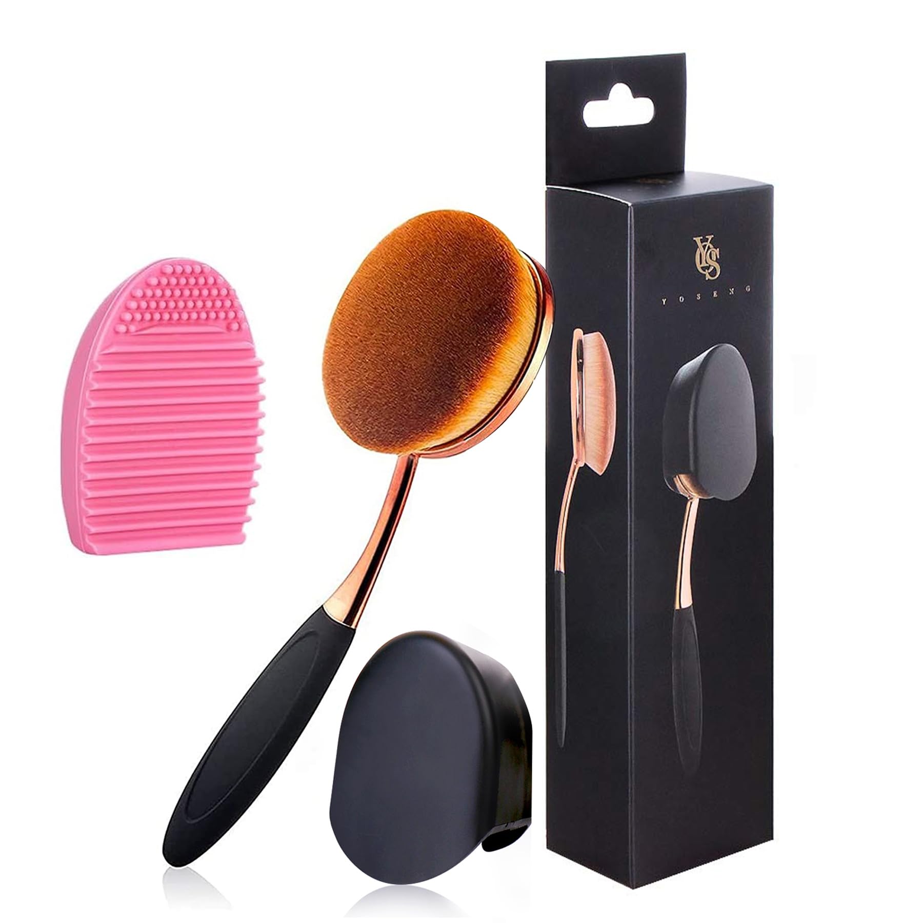 Large Rose Gold Foundation contour Round Toothbrush Dust Free Oval Makeup Brushes ink blending with dustproof cover brush egg cleaner