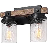 2-Light Farmhouse Vanity Lights for Bathroom, Rustic Bathroom Light Fixtures with Pretty Glass Shade, Rustic Vanity Light for