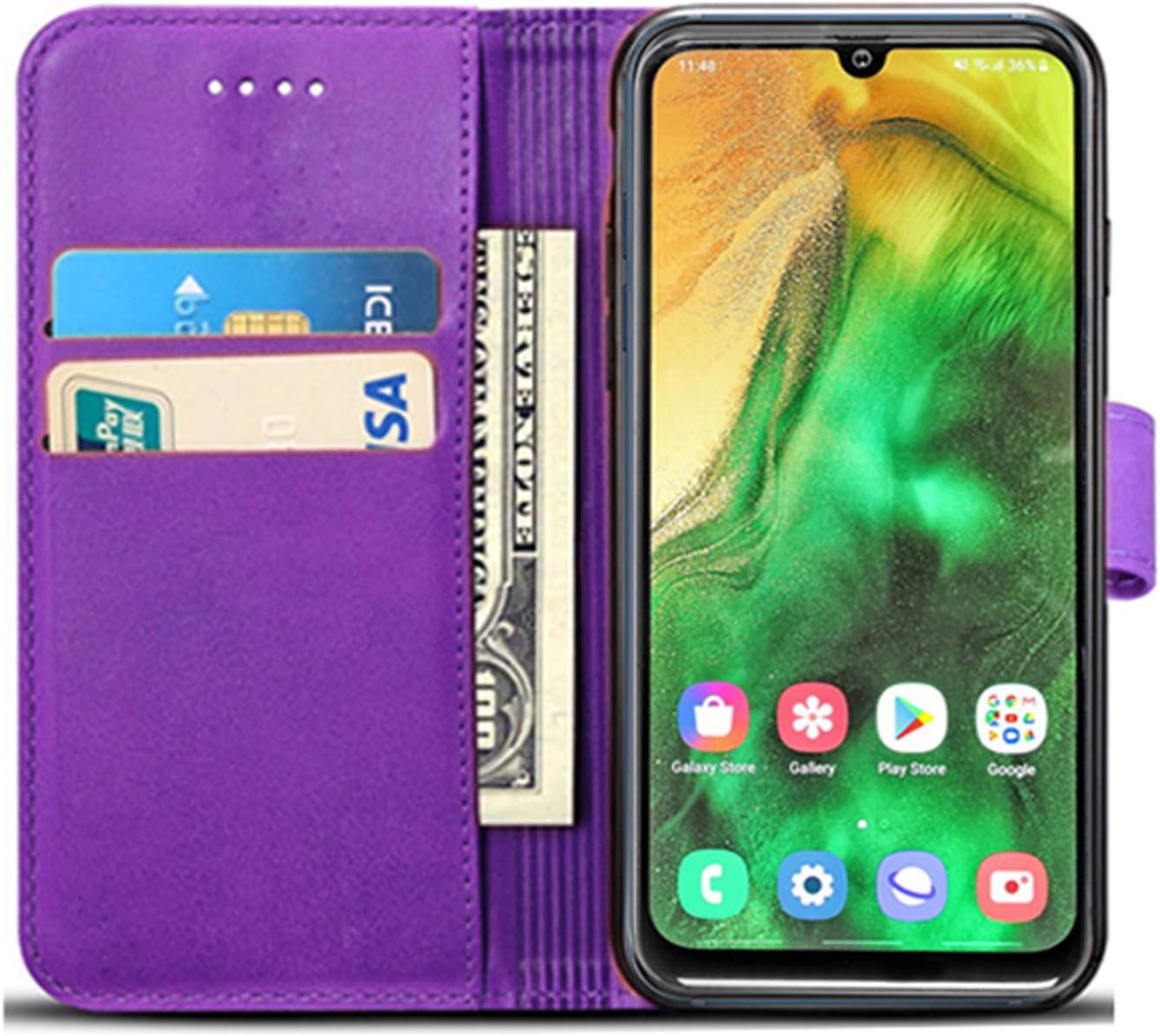 Case Compatible for Samsung Galaxy A20e (5.8 Inch) Leather Magnetic Closure Flip Card Holder Wallet Stand View Protective Cover for Samsung Galaxy A20e (Purple) - Image 3