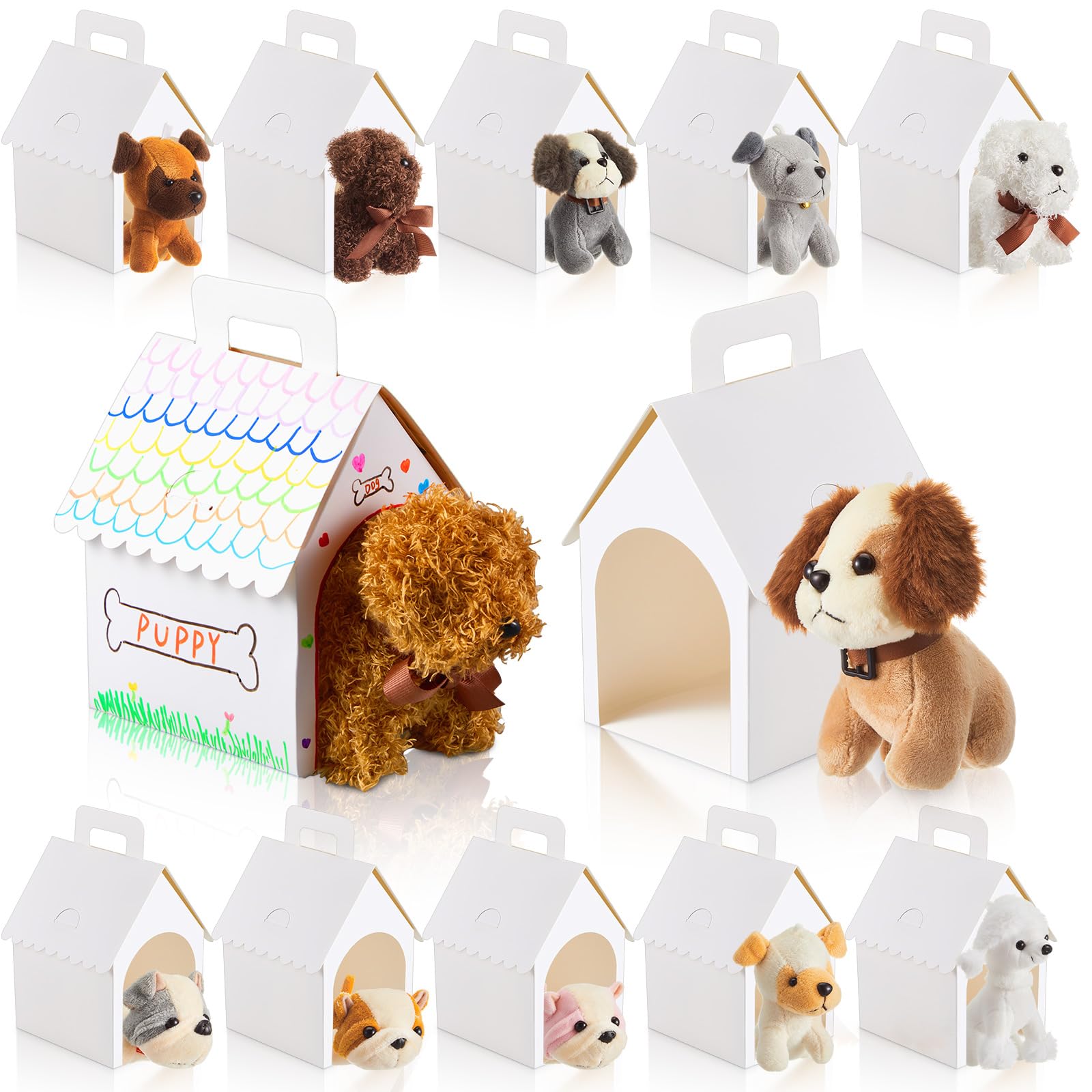 Photo 1 of ShinyRelief 24 Pcs Adopt a Puppy Party Favors Bulk 12 Pcs Dog Party Favors Boxes 12 Pieces Mini Plush Dog Stuffed Animals for Birthday Thanksgiving Christmas Decoration Gifts(White)