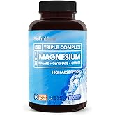 BioEmblem Triple Magnesium Complex, 300 mg Per Serving, 180 Capsules | Healthy Sleep Support, Magnesium Glycinate, Malate &amp; Citrate, NSF &amp; Labdoor Certified, High Absorption, Vegan, Non-GMO