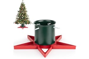 GuuG Real Christmas Tree Stand Base - Live Trees Small Christmas Tree Holder up to 6.5ft Trees for Real Xmas Trees 0.53 Gal Star+ Green&Red