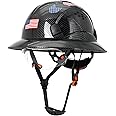 Aolamegs Safe Carbon Fiber Pattern Full Brim Hard Hat with Visor-OSHA Approved Construction Safety Helmet for Men Women,ANSI Z89.1 Vented Reflective Hardhat with Hard Hat Chin Strap,6-Point Suspension
