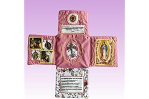 Hand Sewn Catholic Pocket Shrine - Silver Cross and Sacred Artwork, Portable Faith Altar - Handmade Devotional Jewel! (B)