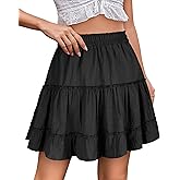 THHGPO Women's Basic Mini Skirts Versatile Flared Cotton Ruffle Elastic Waist A-Line Casual Short Skirt