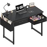 DLisiting Small Desk with Fabric Drawers for Bedroom, 32 Inch Gaming Desk with 2 Drawers for Small Space, Study Writing Table PC Desks, Black