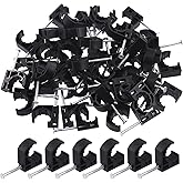 Swpeet 50Pcs Black Color Half Clamp J-Hook with Nail Assortment Kit, Plastic Small J Clamps Half Clamp Fixture, Cable Tacks P