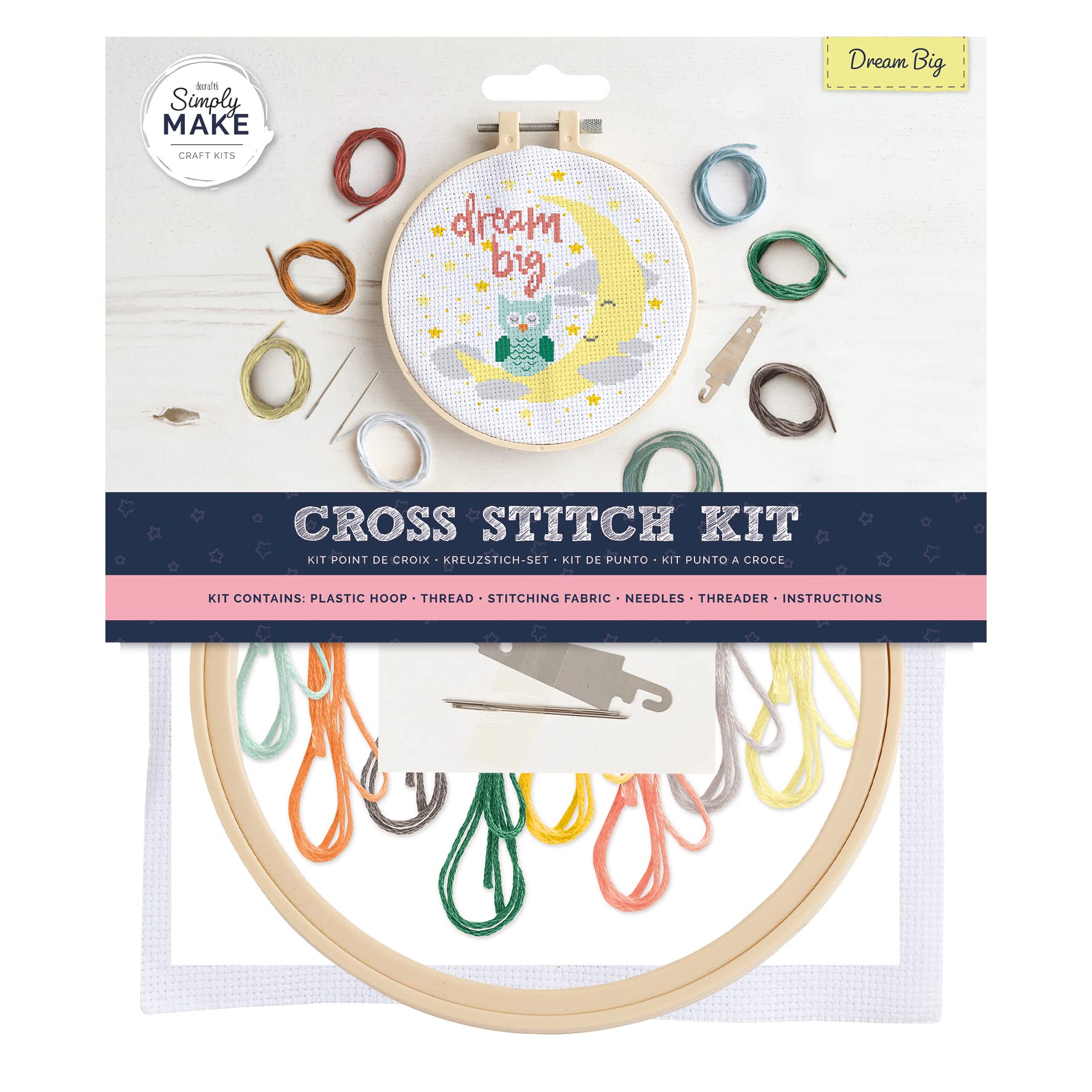 Simply Make Cross Stitch Kit - Dream Big Design for Kids and Adults, Including Hoop, Embroidery Thread, Fabric and Needle - Perfect for Adult Crafts and Beginners - Starter Cross Stitch Craft Kit — image 1