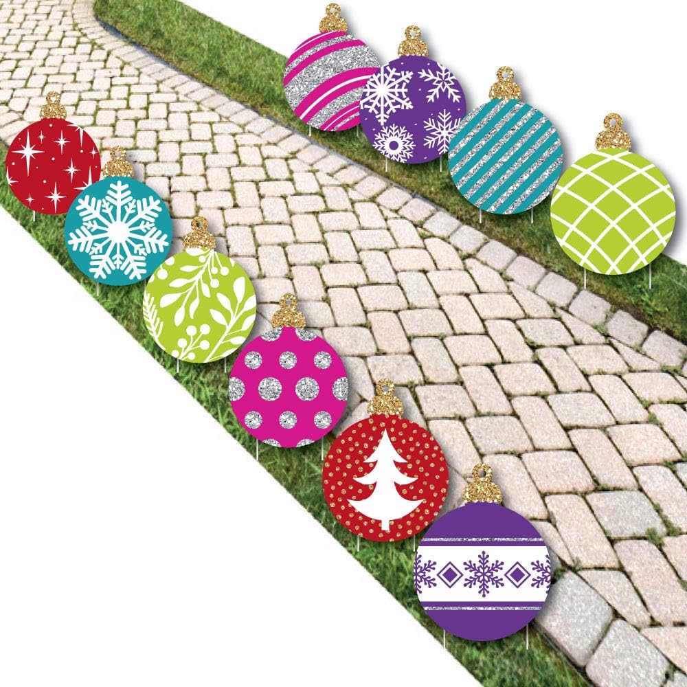Big Dot of Happiness Colorful Ornaments Lawn Decorations - Outdoor Holiday and Christmas Yard Decorations - 10 Piece