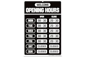 GEEKBEAR Opening Hours Sign (01. Black) – Business Hours Sign - Store Hours Sign – Hours of Operation Signs for Business – Open Sign with Hours – Store or Office Hours Sign Changeable