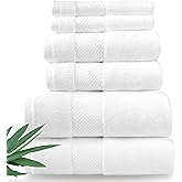 Alusa Home Ultra Soft & Plush Viscose from Bamboo Bath Towels - 700 GSM Luxury Bath Towels - 6 Piece Set - Super Absorbent & Quick Drying (White)